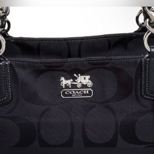 Coach 18738 Chelsea Black Signature Shoulder Bag with Silver Hardware
